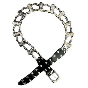 Vintage Rare Belt Cowboy cowgirl Country faux Leather silver Chain Boot Concho